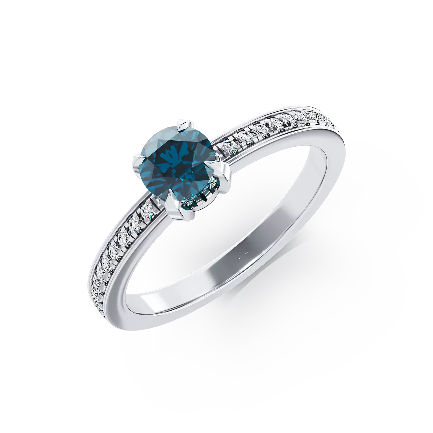 18K white gold engagement ring with 0.41ct blue diamond and 0.2ct Clear diamonds