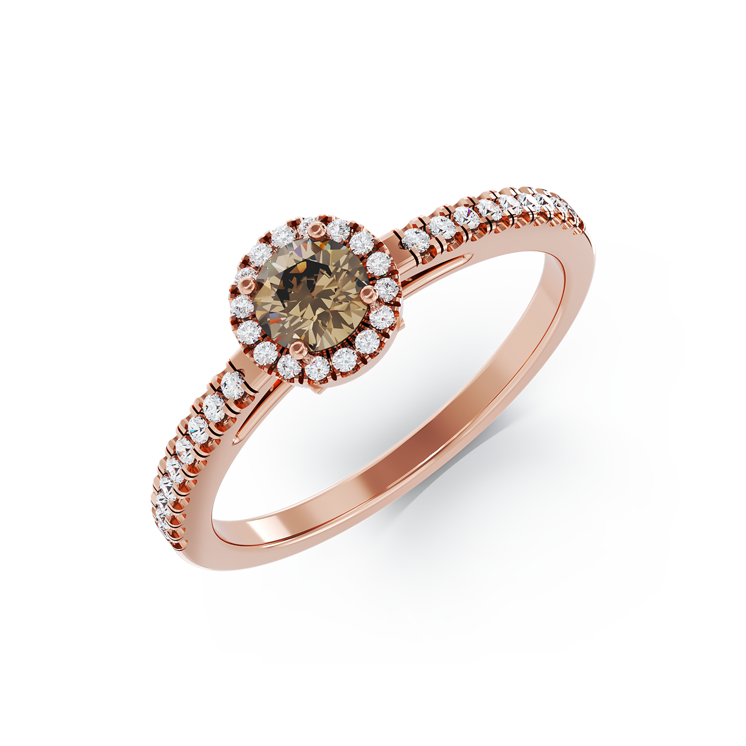 Poze Inel de logodna din aur roz de 18K cu diamant maro de 0.3ct si diamante transparente de 0.2ct