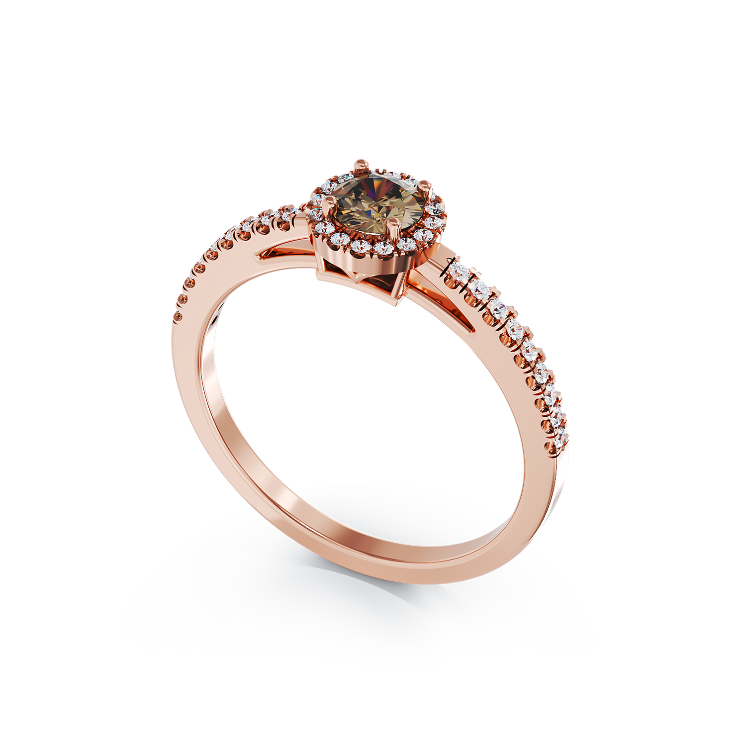 Poze Inel de logodna din aur roz de 18K cu diamant maro de 0.3ct si diamante transparente de 0.2ct