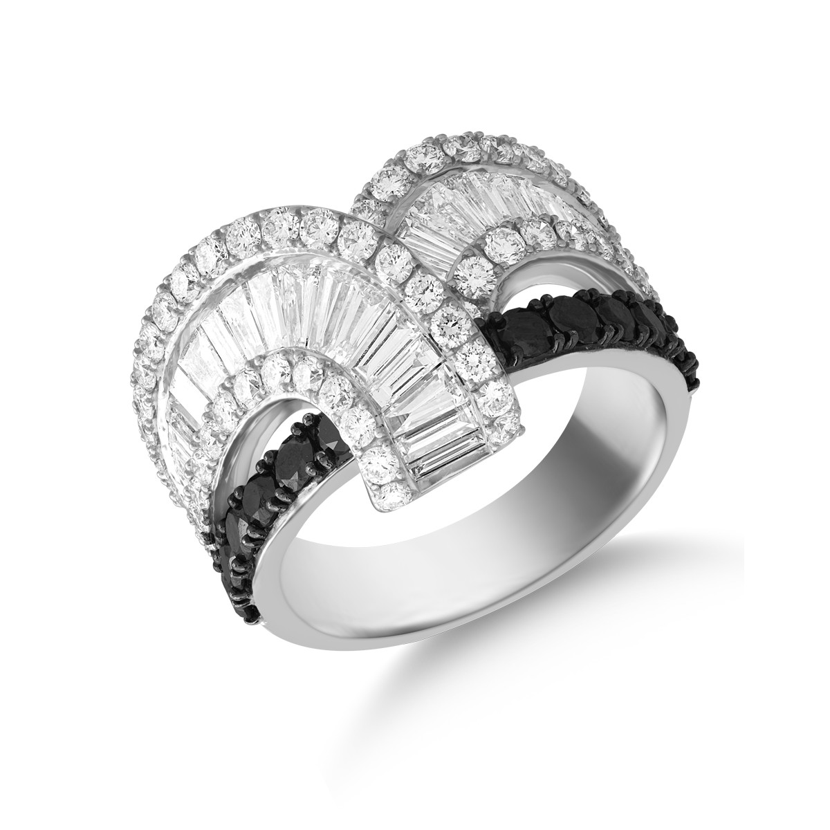 18K fehérarany gyűrű 0.75ct fekete gyémántokkal és 2.54ct tiszta gyémántokkal