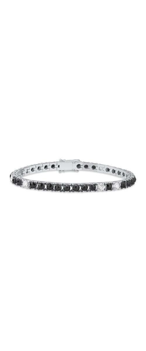 18K white gold tennis bracelet with 6.8ct black diamonds and 1.55ct clear diamonds