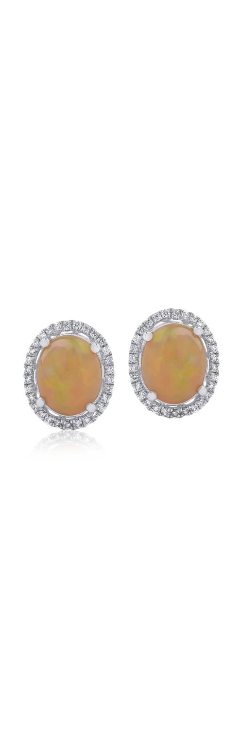 14K white gold earrings with 2.83ct opals and 0.3ct diamonds