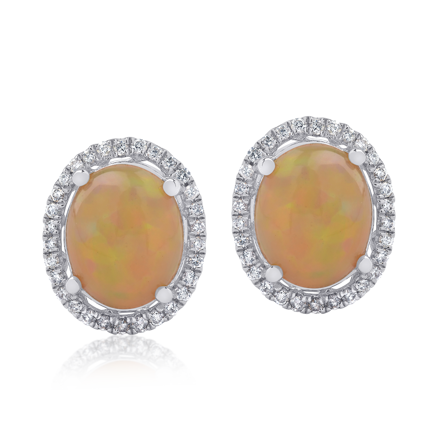 14K white gold earrings with 2.83ct opals and 0.3ct diamonds