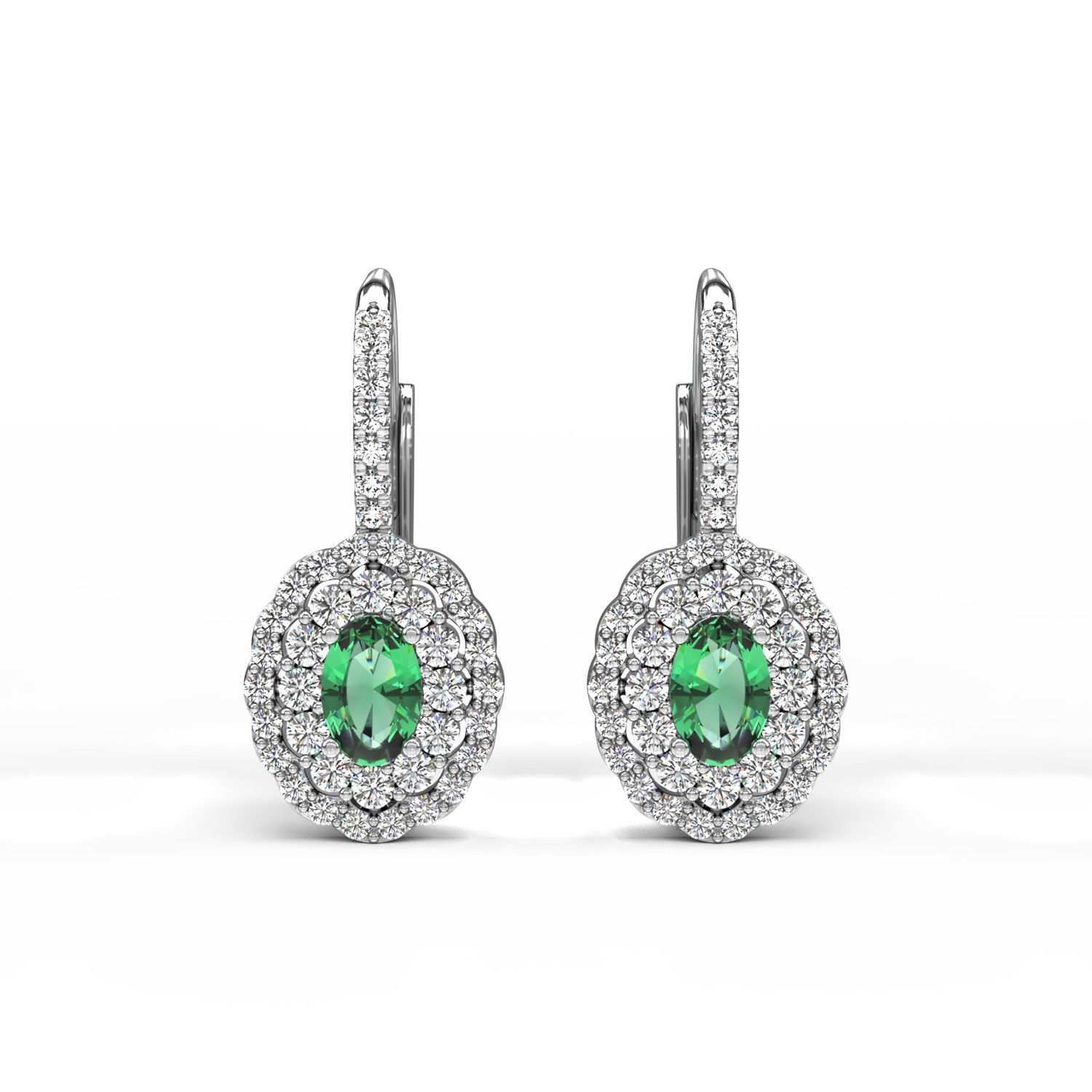 18k fehér arany fülbevaló 0,64ct smaragd és gyémánt 0.84ct