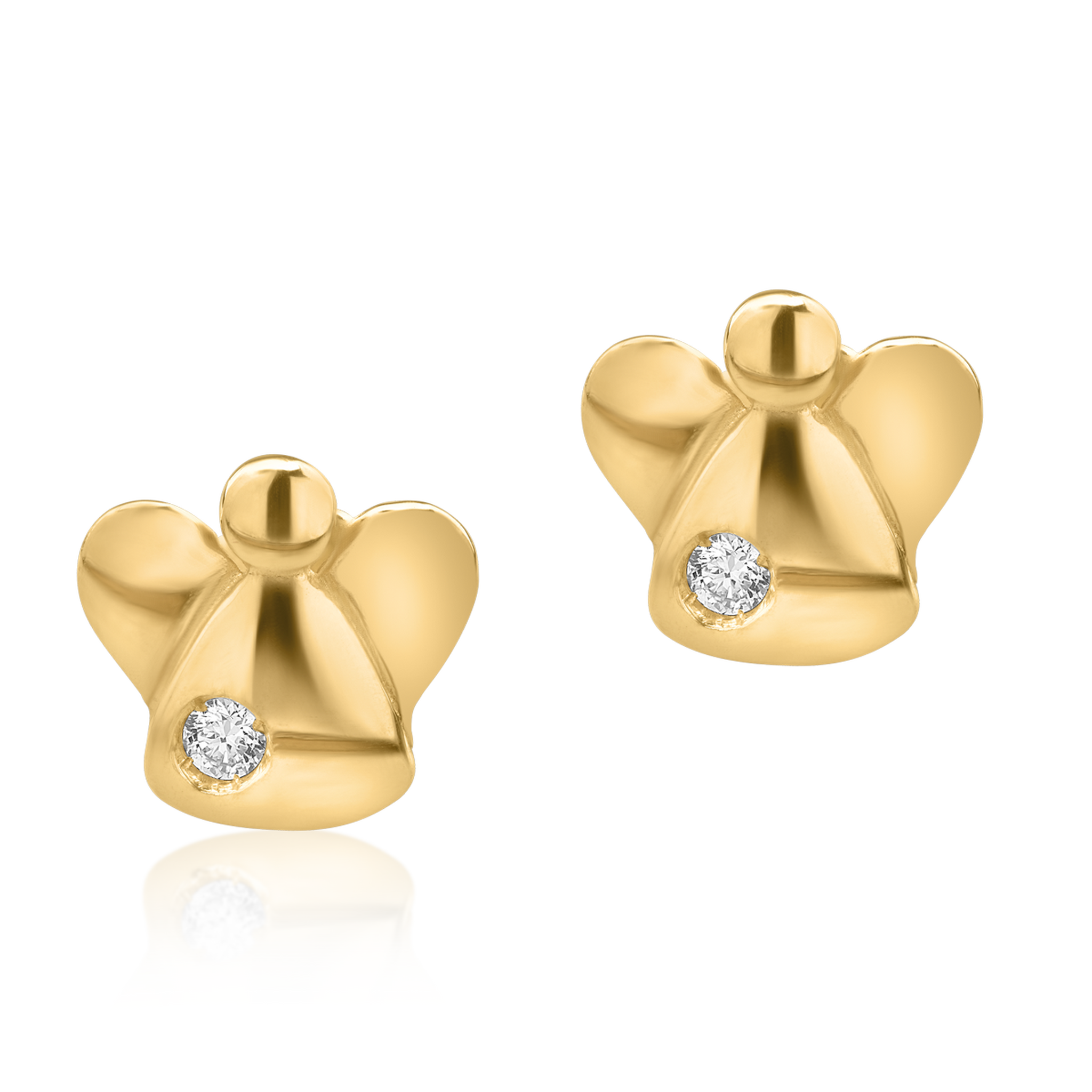 Kolczyki z aniołkiem dla dzieci 14K żółtego złota i diamenty 0.04kr
