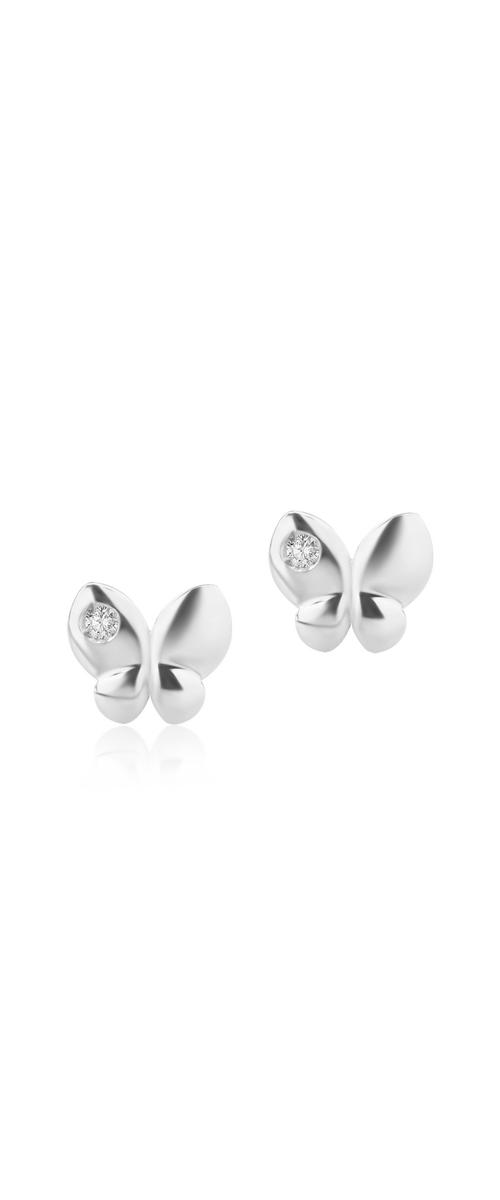 14K white gold butterflies children earrings with 0.04ct diamonds