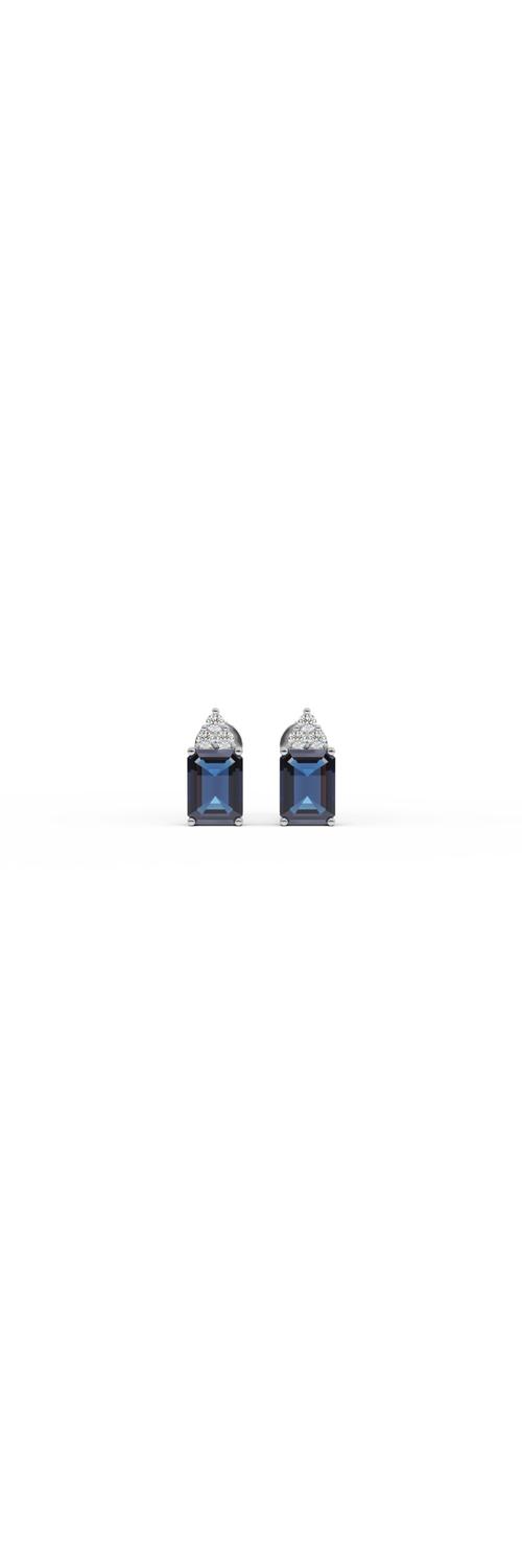 14K white gold earrings with 1.96ct treated sapphires and 0.13ct diamonds