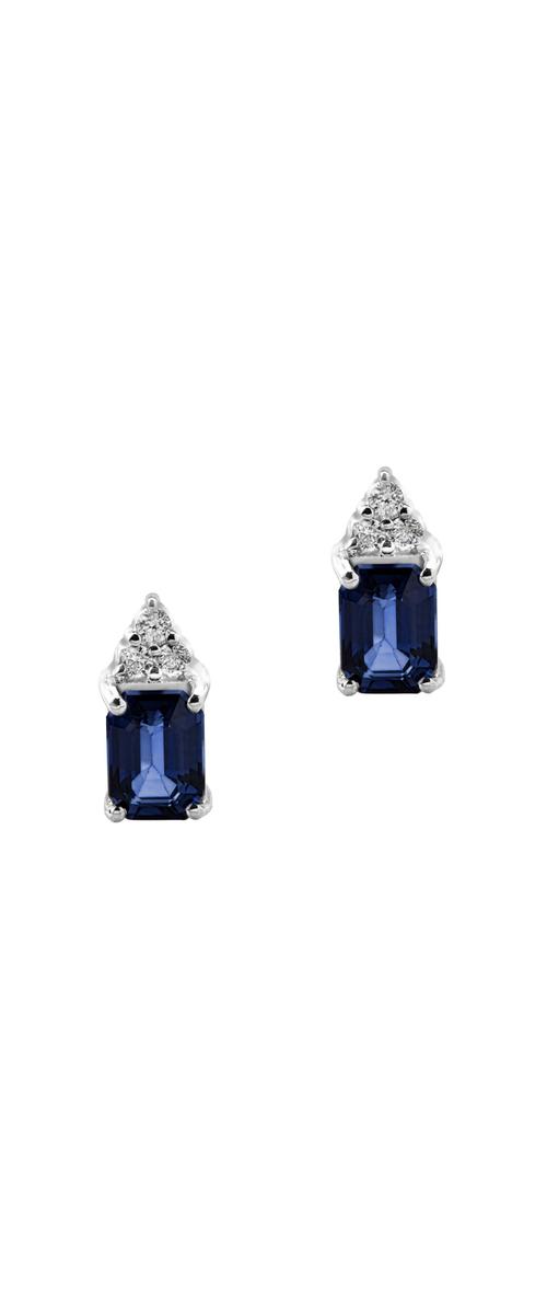 14K white gold earrings with 2.215ct treated sapphires and 0.116ct diamonds