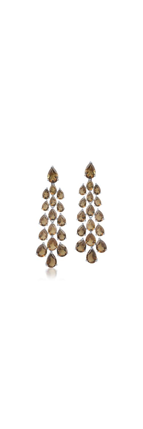White gold earrings with 24.04ct cognac quartz