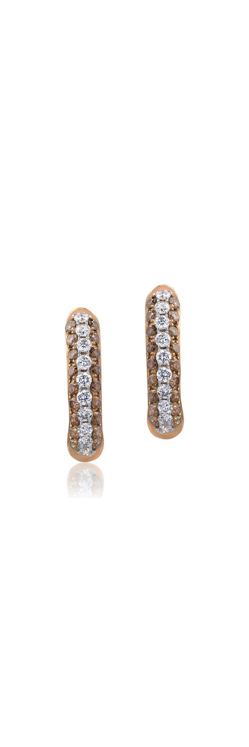 18K rose gold earrings with 0.24ct clear diamonds and 0.36ct brown diamonds