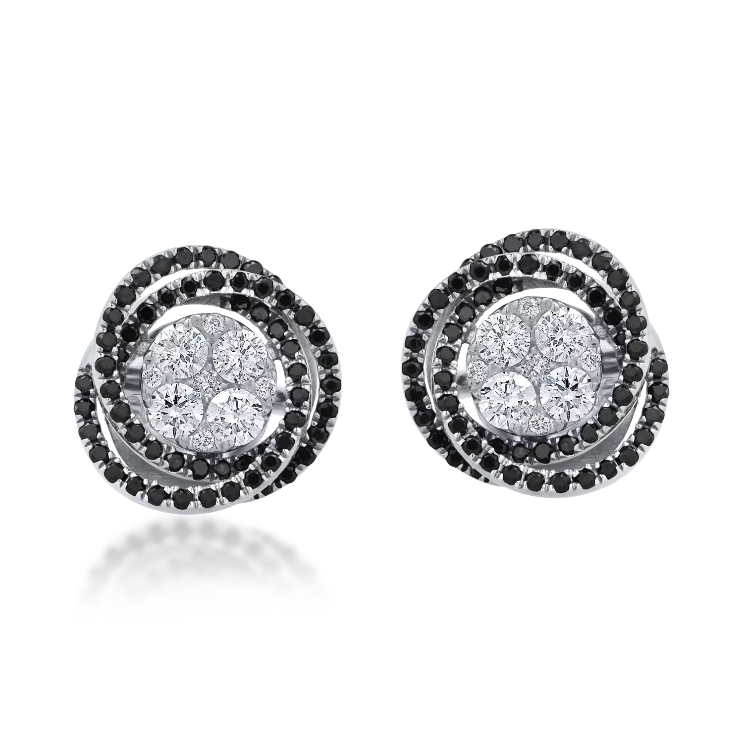 Кръгли обеци от бяло злато с 0.62кт прозрачни и черни диаманти