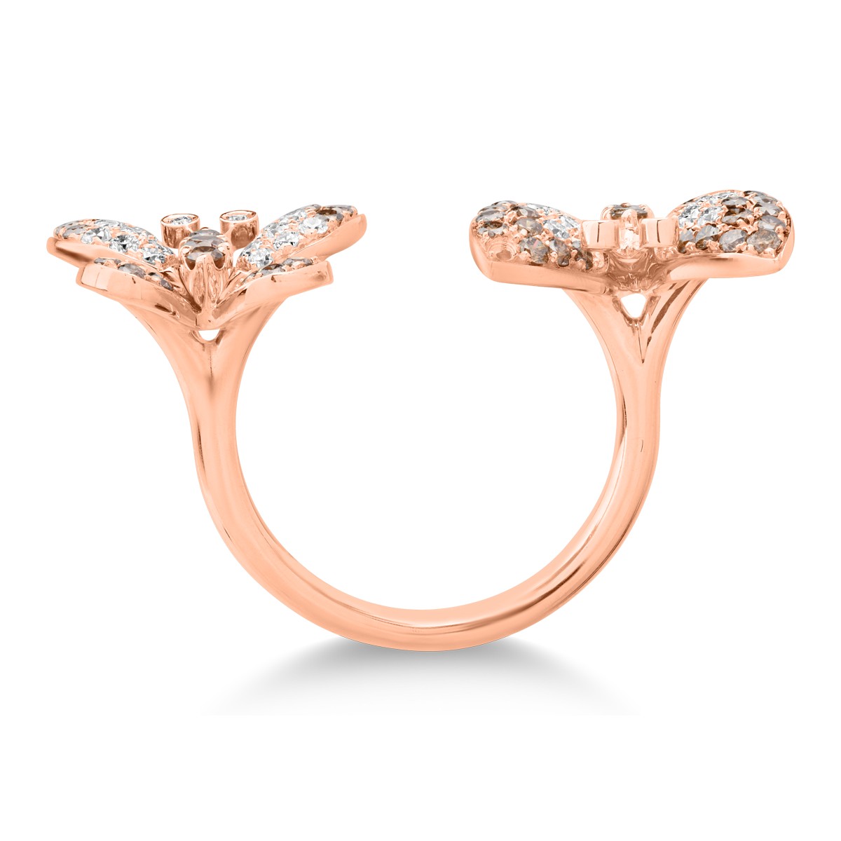 Inel cu fluturi din aur roz de 18K cu diamante maro de 0.81 si diamante transparente de 0.67ct