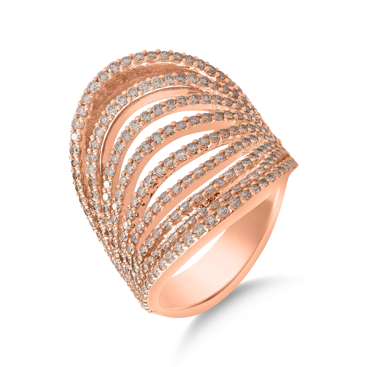 18k rózsaszín arany gyűrű, barna gyémántokkal 2.18ct
