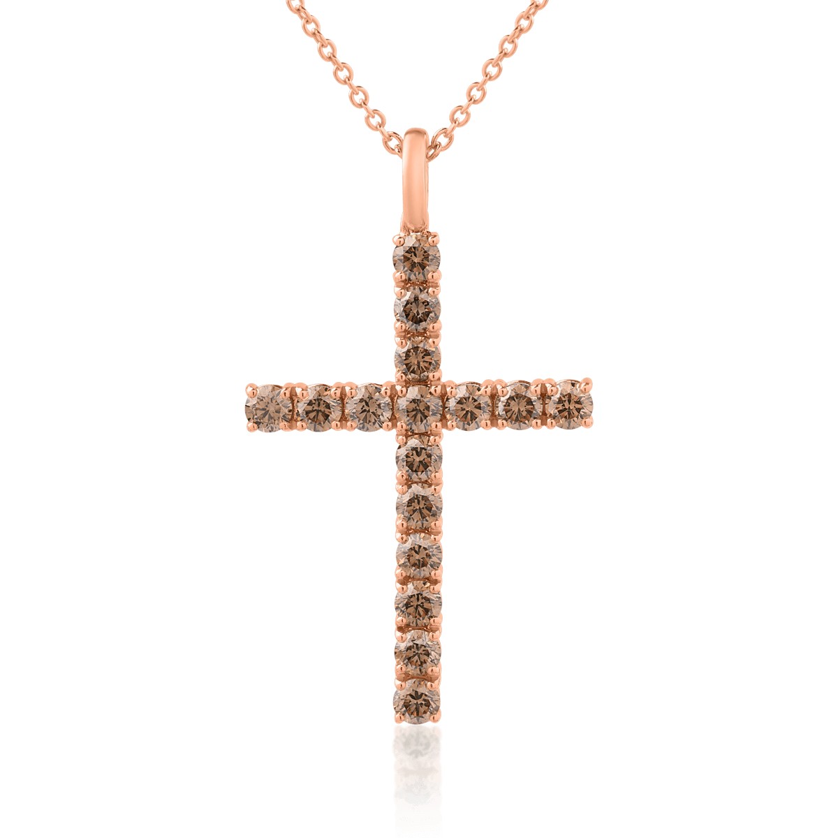 Łańcuszek z wisiorkiem krzyż z 18K różowego złota i brązowe diamenty 1.35kr