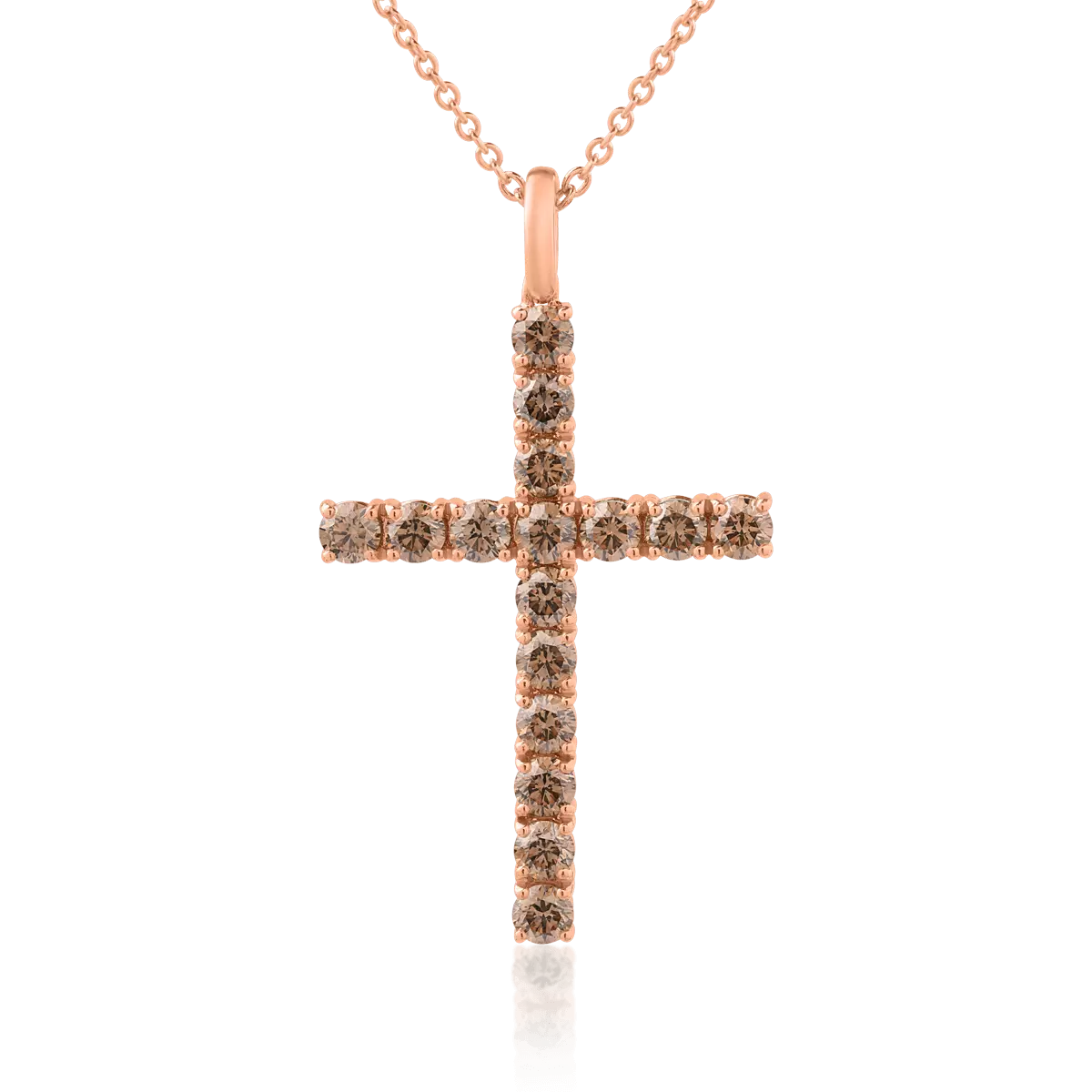 Верижка с висулка кръстче от розово злато 18К с кафяви диаманти 1.35гкт
