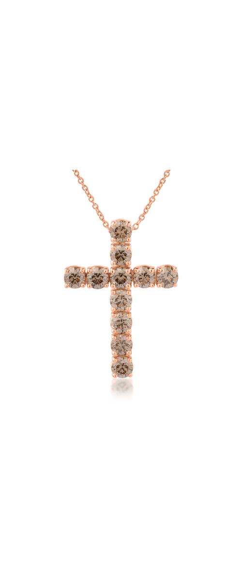 18K rose gold cross pendant necklace with 2.85ct brown diamonds
