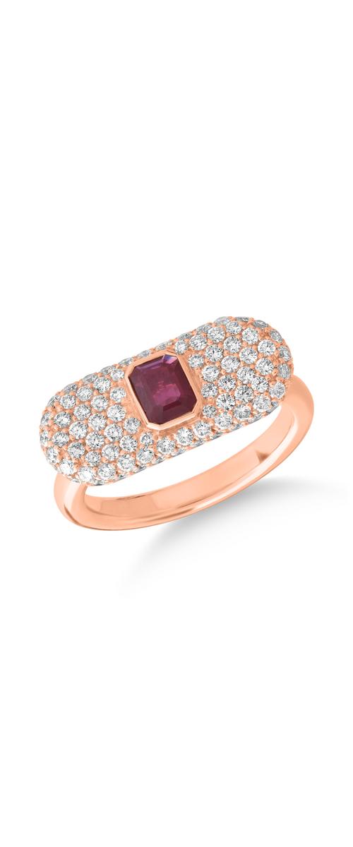 18k rózsaszín arany gyűrű 0.41ct ruby ​​és gyémánt 0.96ct