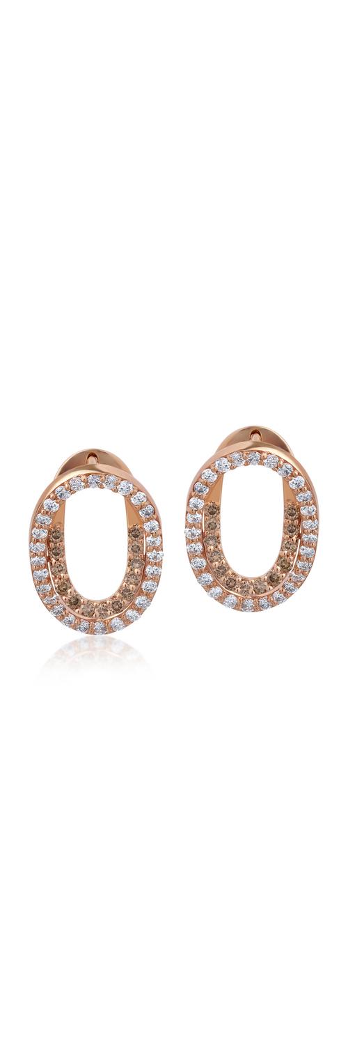 Cercei din aur roz de 18K cu diamante maro de 0.41ct si diamante transparente de 0.8ct