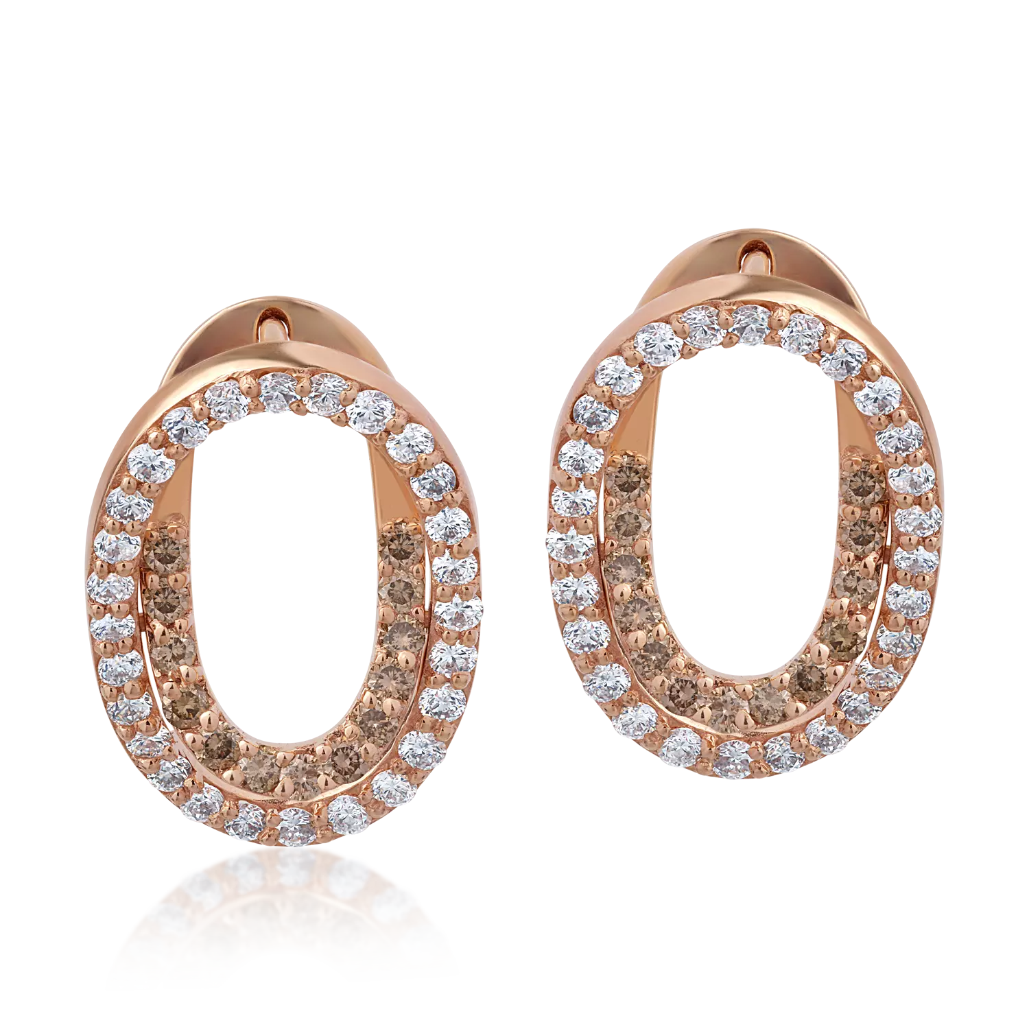 Обеци от 18K розово злато с 0.41ct кафяви диаманти и 0.8ct прозрачни диаманти