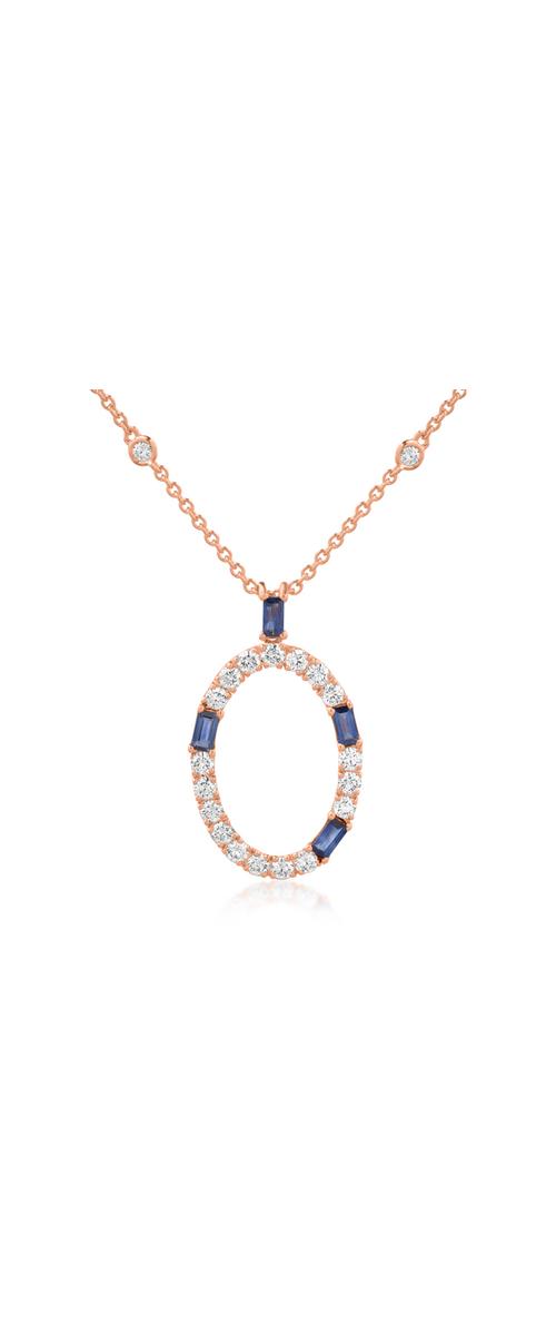 18K rose gold geometric shape pendant necklace with 0.67ct sapphires and 0.95ct diamonds