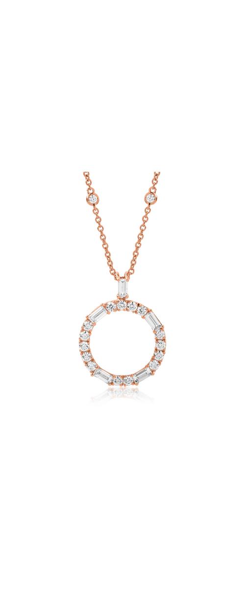 18K rose gold circle pendant necklace with 1.38ct diamonds