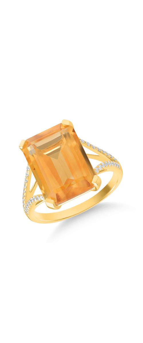 18 karátos sárga arany gyűrű 8.88 kat citrinnel és 0.171 kat gyémánttal