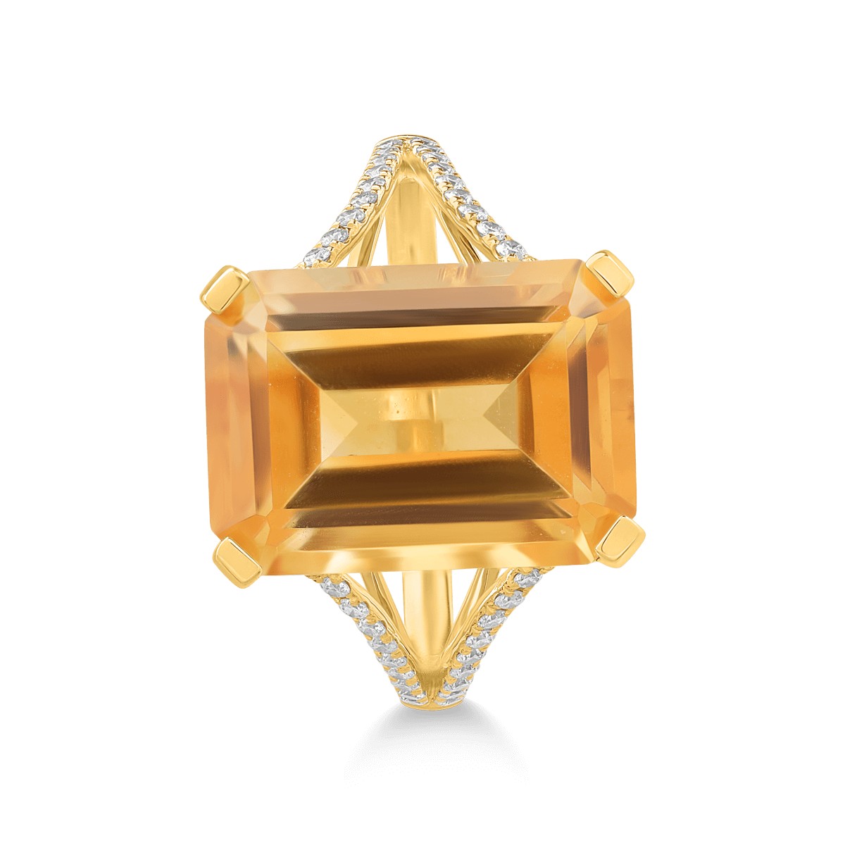 18 karátos sárga arany gyűrű 8.88 kat citrinnel és 0.171 kat gyémánttal