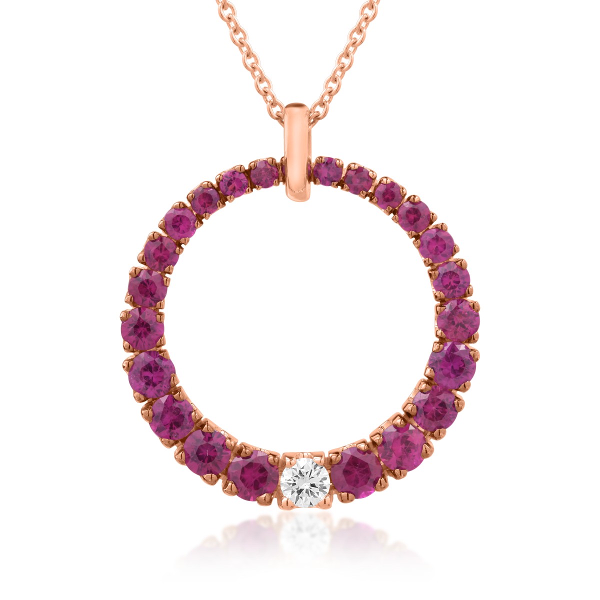18K rose gold pendant necklace with 0.17ct diamond and 2.54ct ruby