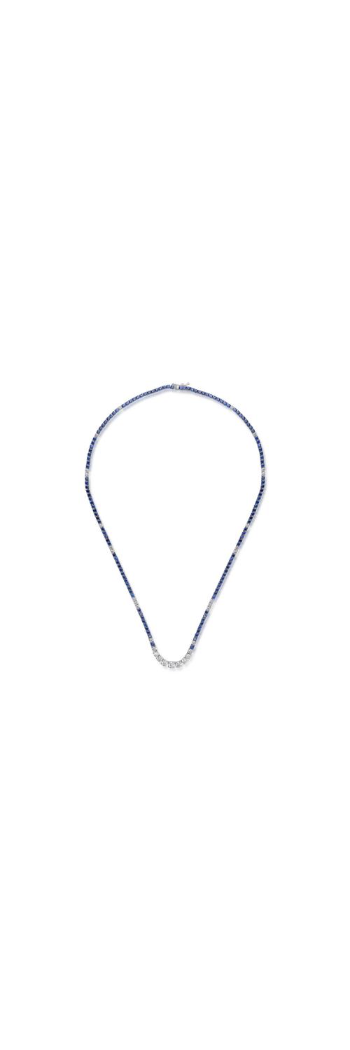18K white gold tennis necklace with 2.09ct diamonds and 7.04ct sapphires