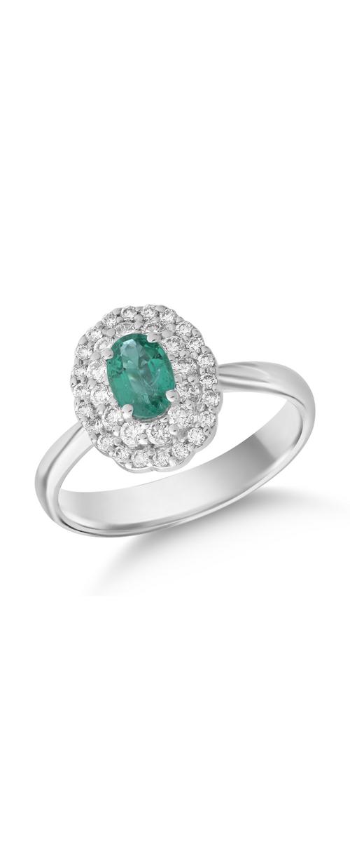 18Kt white gold ring with 0.3ct emerald and 0.36ct diamonds