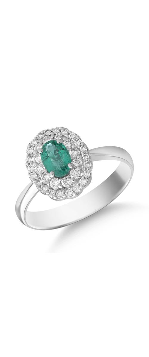 18K white gold ring with 0.4ct emerald and 0.36ct diamonds