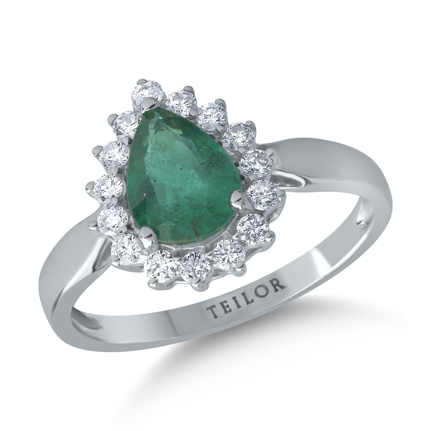 18K fehérarany gyűrű 1.07ct smaragddal és 0.29ct gyémántokkal