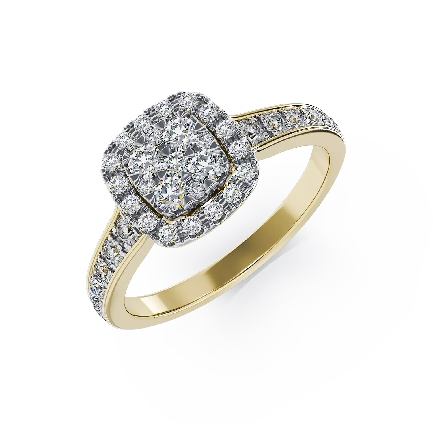 18 karátos sárga arany eljegyzési gyűrű 0.52 karátos gyémántokkal