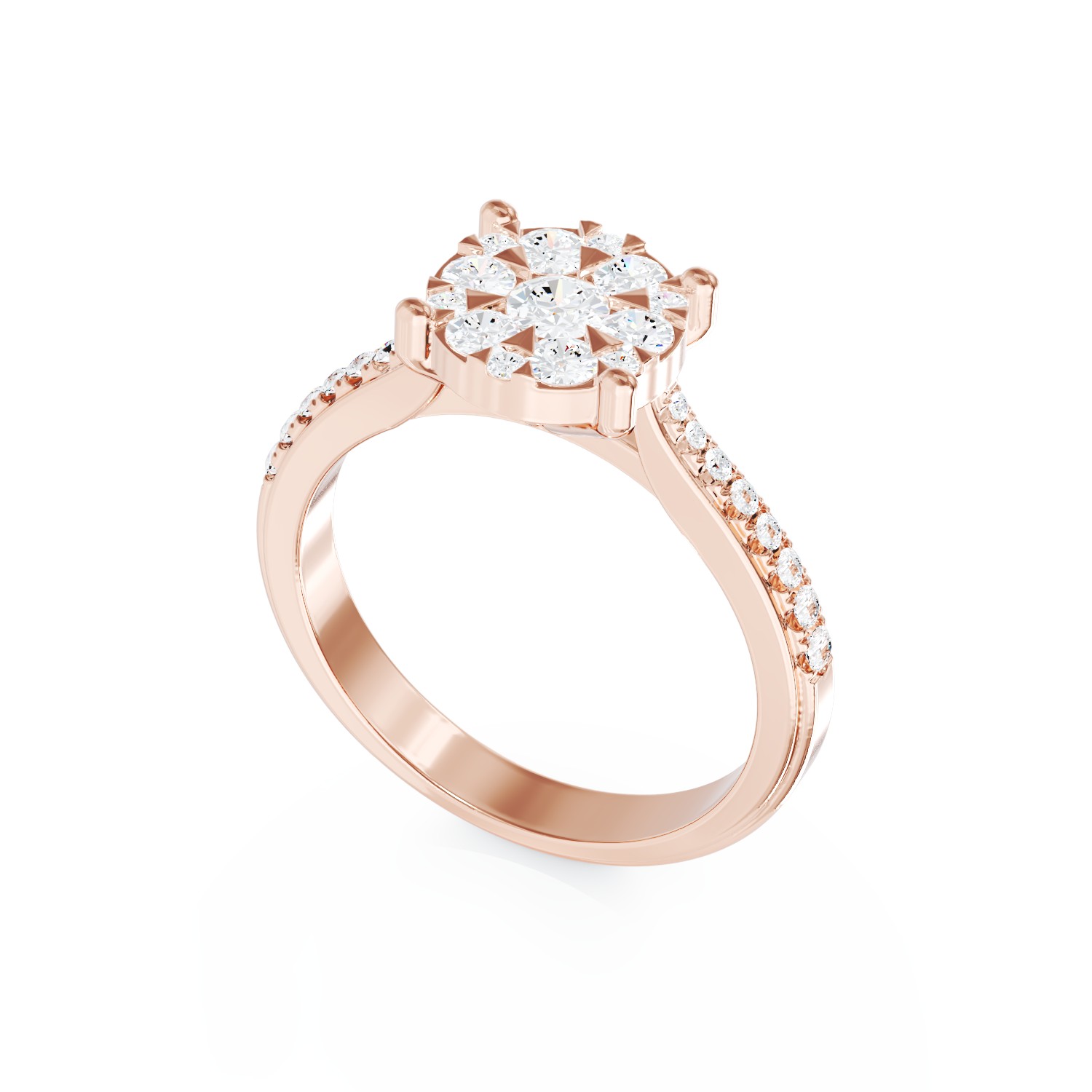 18 karátos rózsaszín arany eljegyzési gyűrű 0.49 karátos gyémántokkal