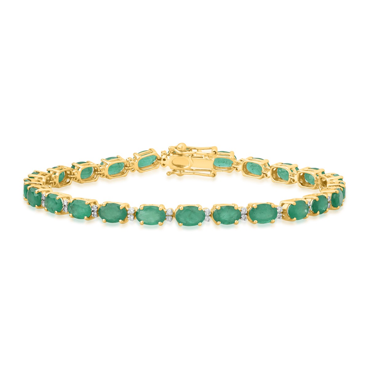 14K yellow gold tennis bracelet with 9.66ct emeralds and 0.22ct diamonds