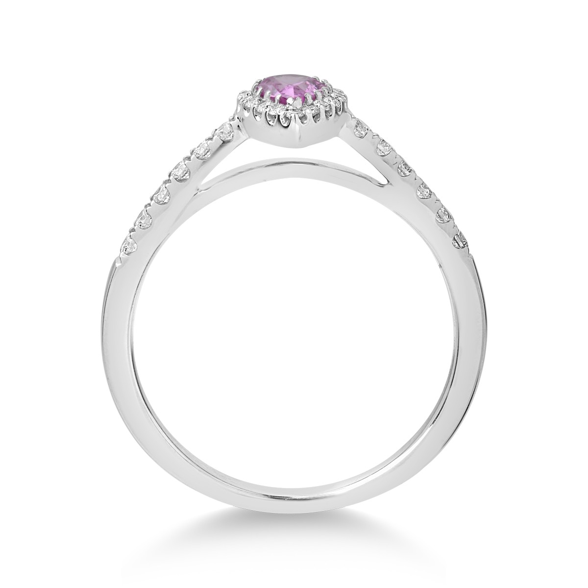 18 karátos fehérarany gyűrű 0.43 kat rózsaszín zafírral és 0.25 kat gyémánttal