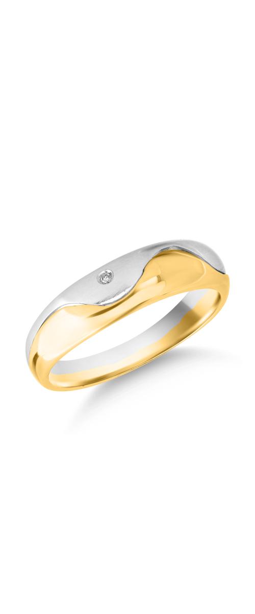 14K fehér-sárga arany férfi gyűrű 0.01ct gyémánt