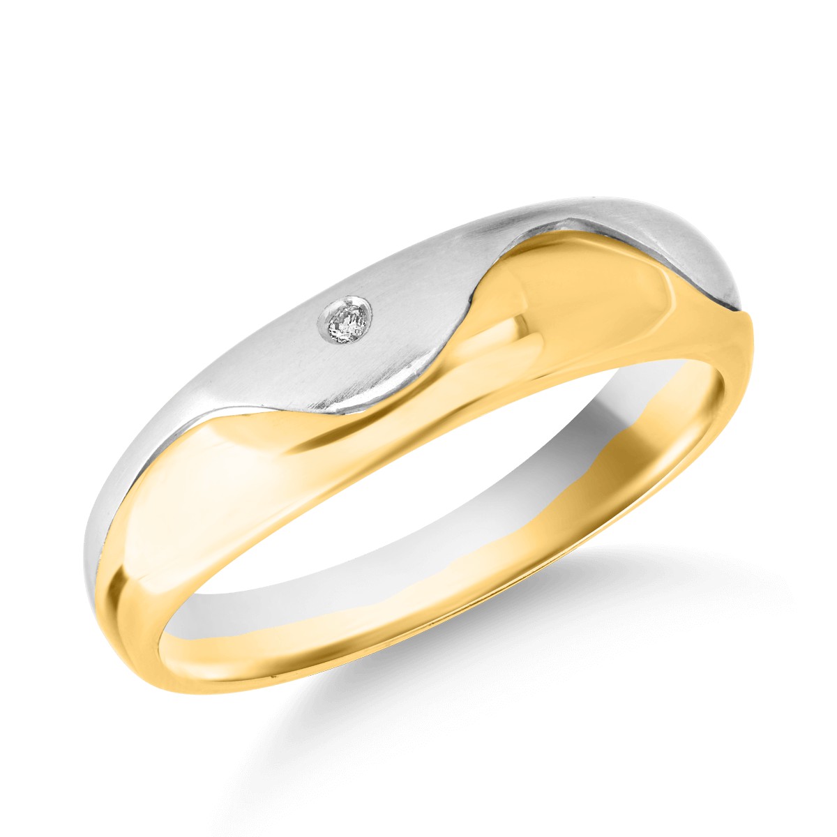 14K fehér-sárga arany férfi gyűrű 0.01ct gyémánt