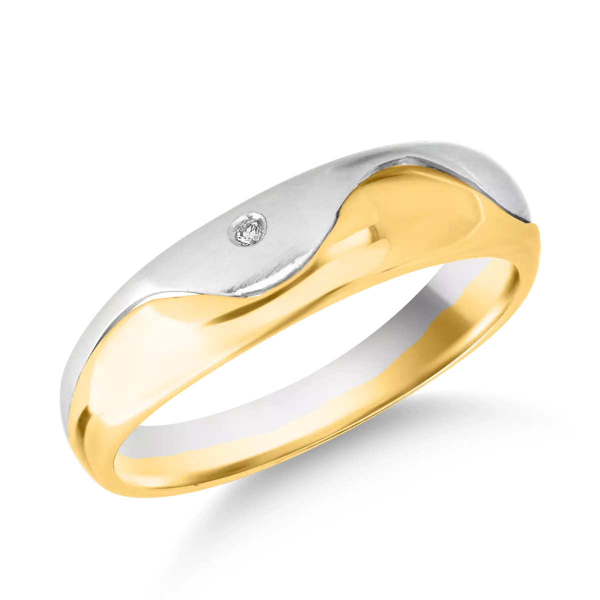 Inel pentru barbati din aur alb-galben de 14K cu diamant de 0.01ct