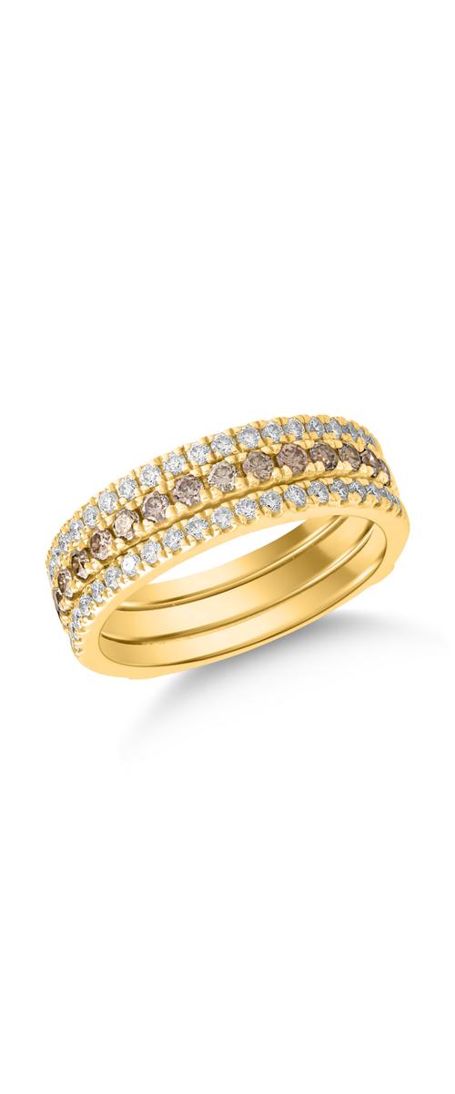 Inel din aur galben de 18K cu diamante maro de 0.33ct si diamante transparente de 0.34ct
