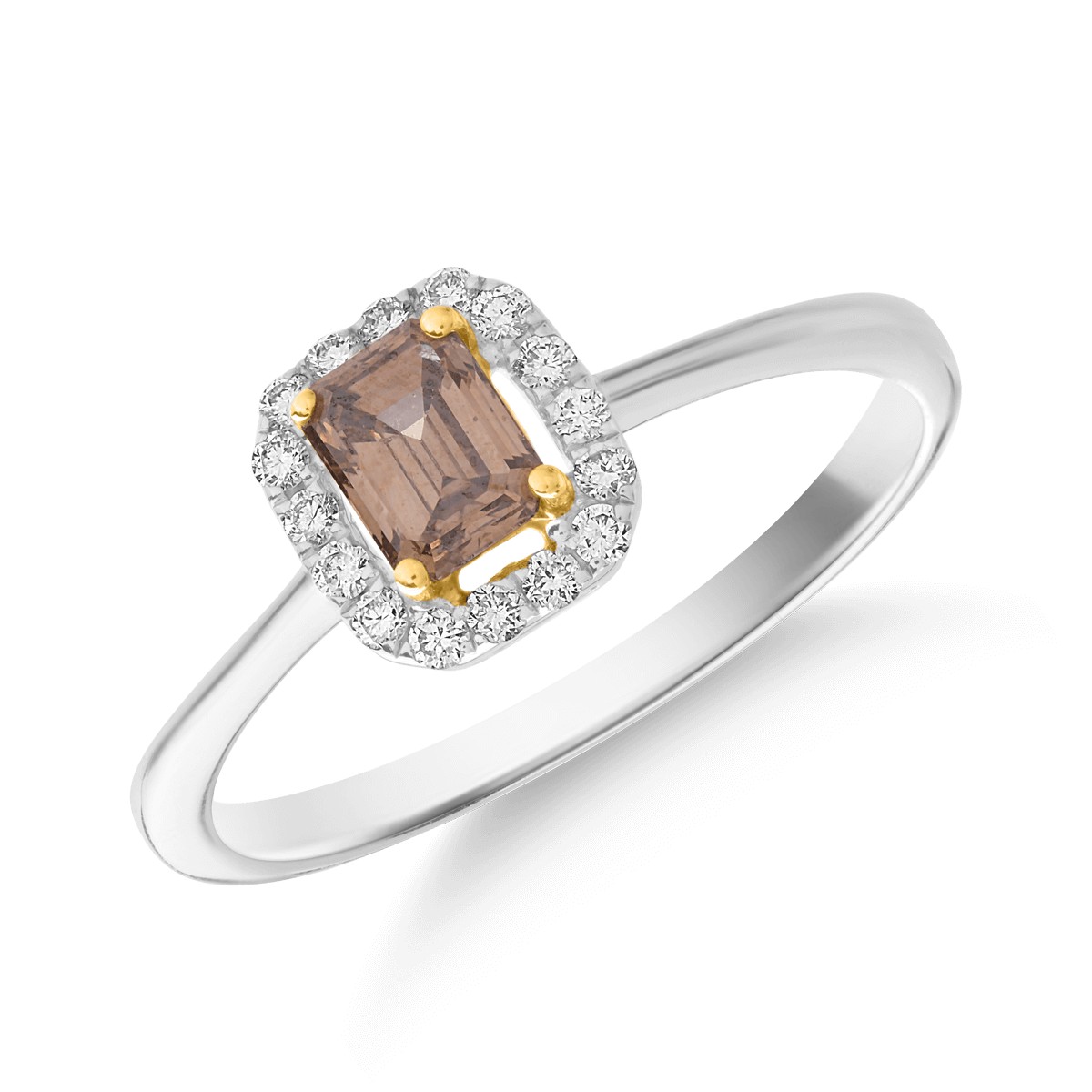 Gyűrű 18K-os fehér aranyból 0.48ct barna gyémánttal és 0.14ct átlátszó gyémánttal.