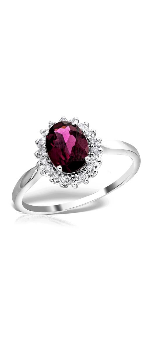 14K white gold ring with 1.23ct rhodolite and 0.21ct diamonds