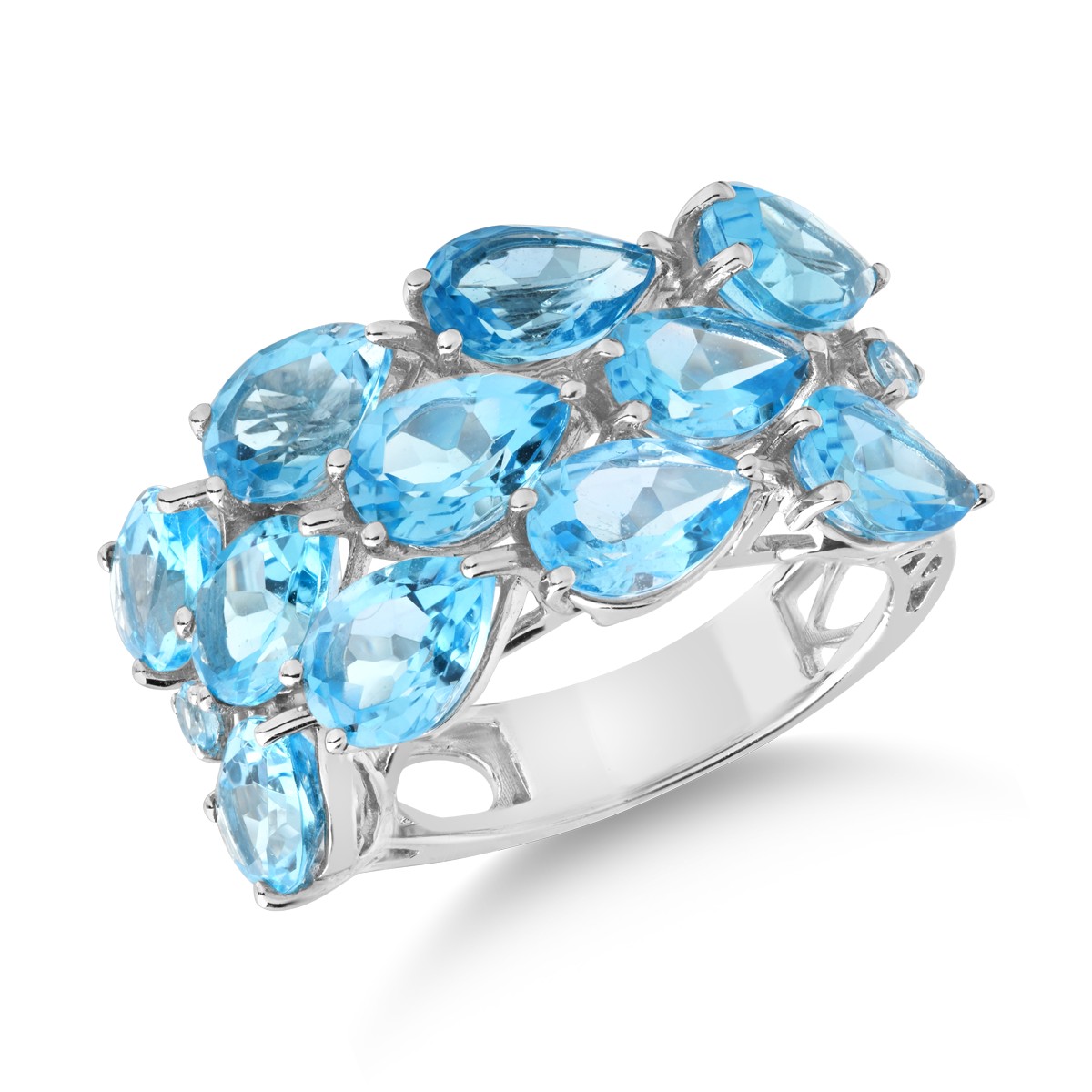 14 k fehér arany gyűrű, kék topazes 9,56ct