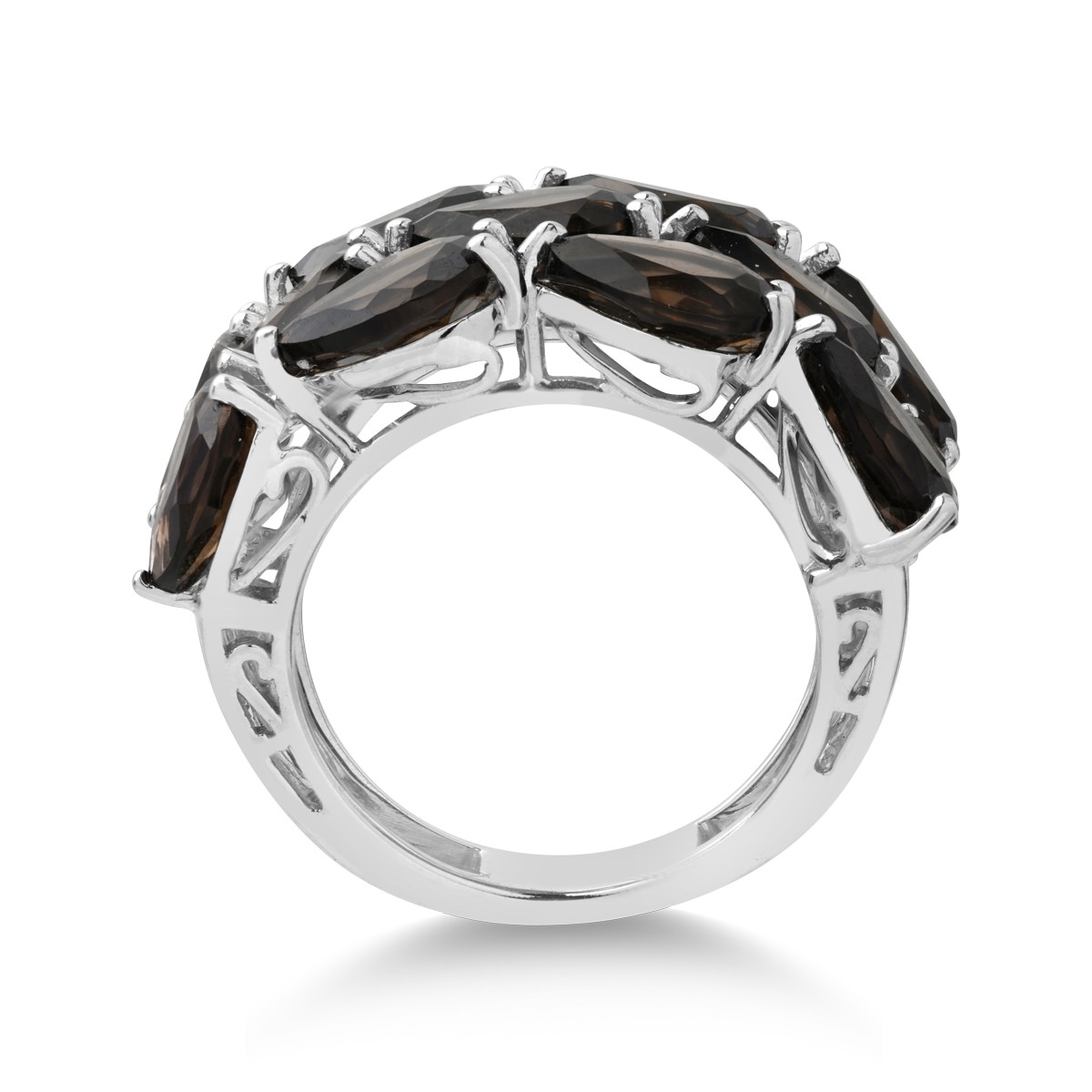 14K white gold ring with smoky quartz of 7.58ct