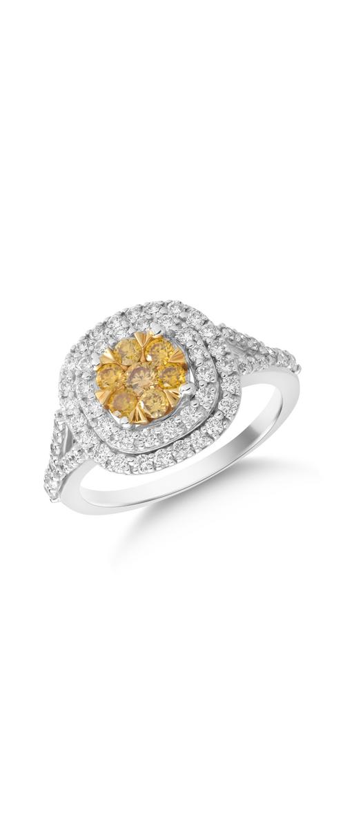 14K fehér arany gyűrű 0.243ct gyémántokkal és 0.515ct gyémántokkal