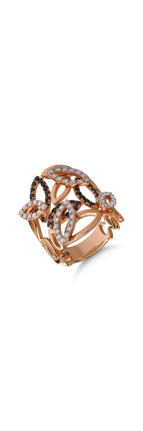 18K rose gold ring with 0.49ct black diamonds and 0.54ct clear diamonds