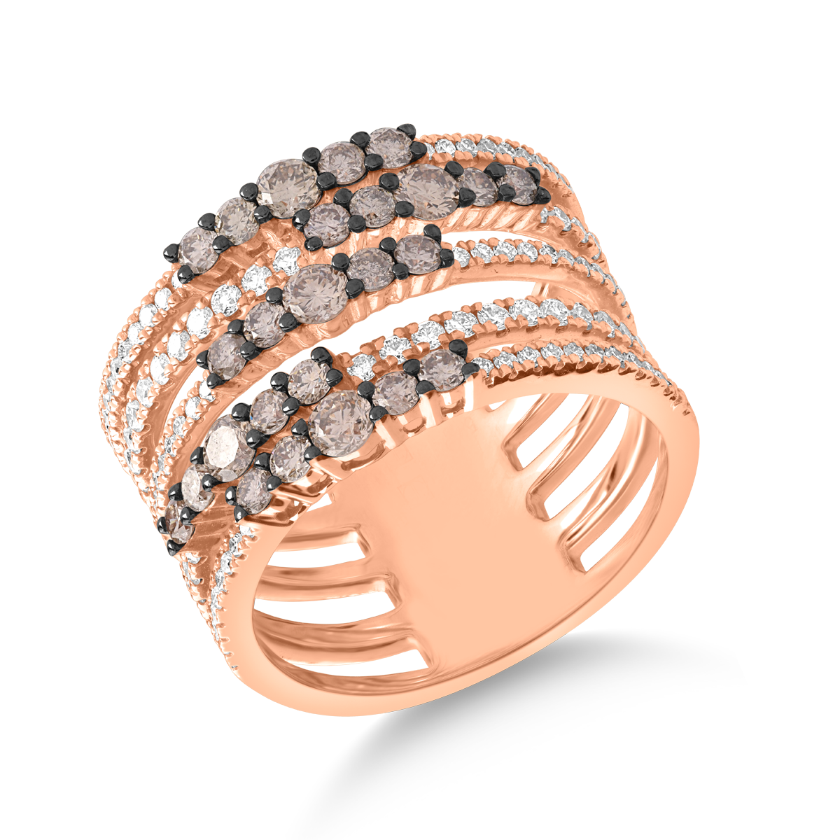 Inel din aur roz de 14K cu diamante maro de 0.68ct si diamante transparente de 0.39ct 0.39ct poza noua reduceri 2022