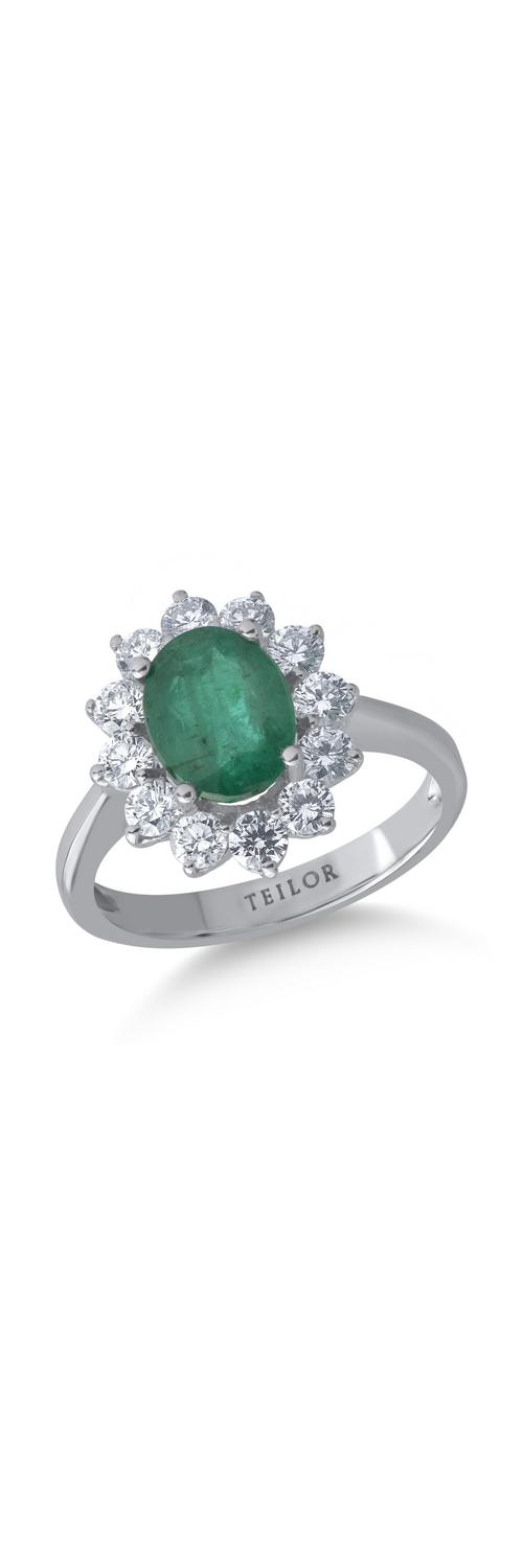 18K white gold ring with 2.04ct emerald and 1.01ct diamonds