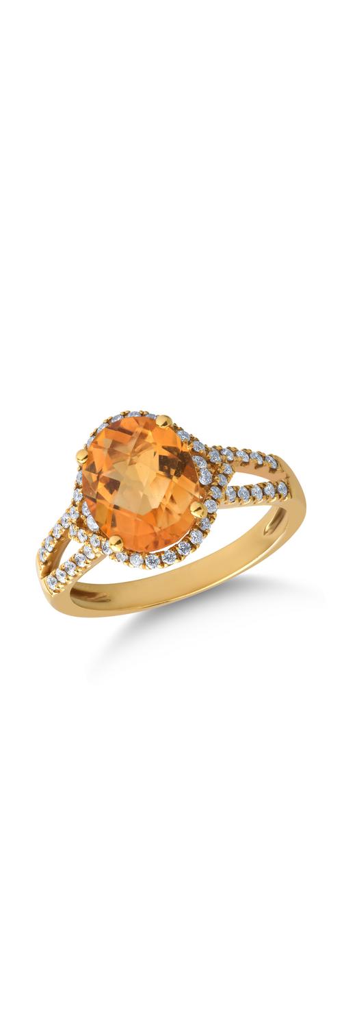 18K sárga arany gyűrű 2.7ct citrinnel és 0.34ct gyémántokkal