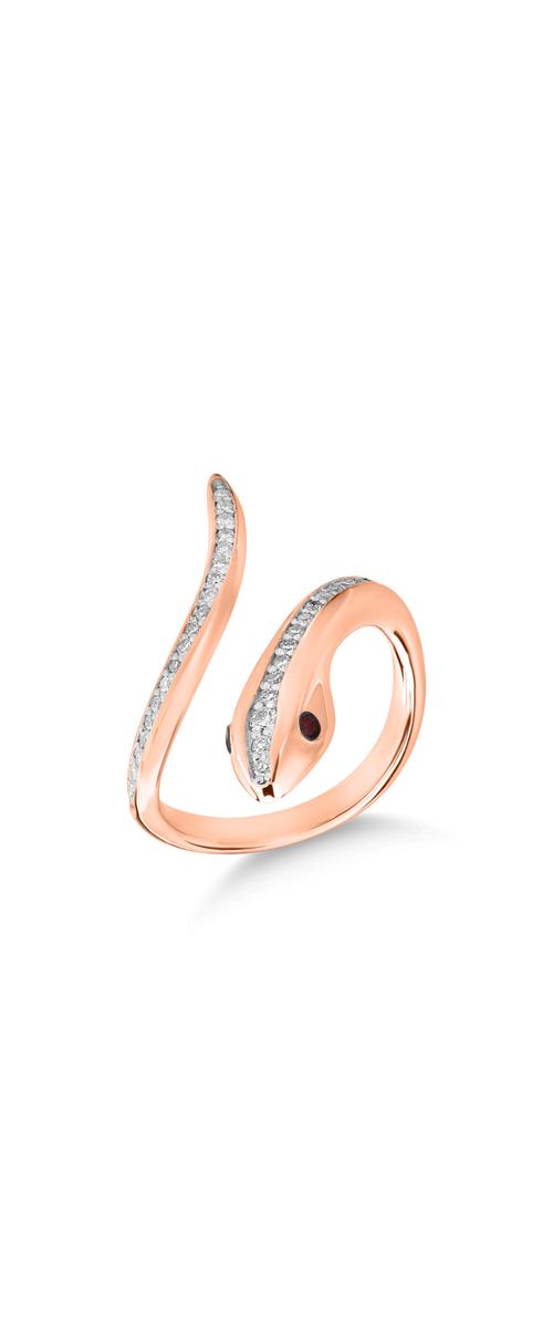 18K rose gold snake ring with diamonds of 0.33ct and rubies of 0.04ct